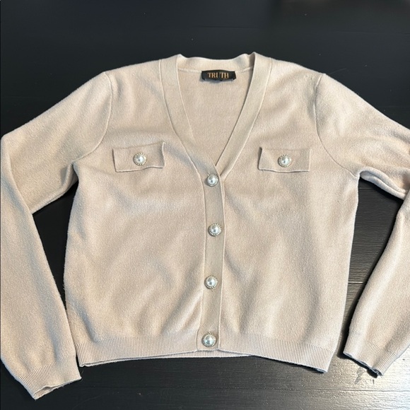 Truth Women's Beige Cardigan with Pearl Buttons - Picture 1 of 7